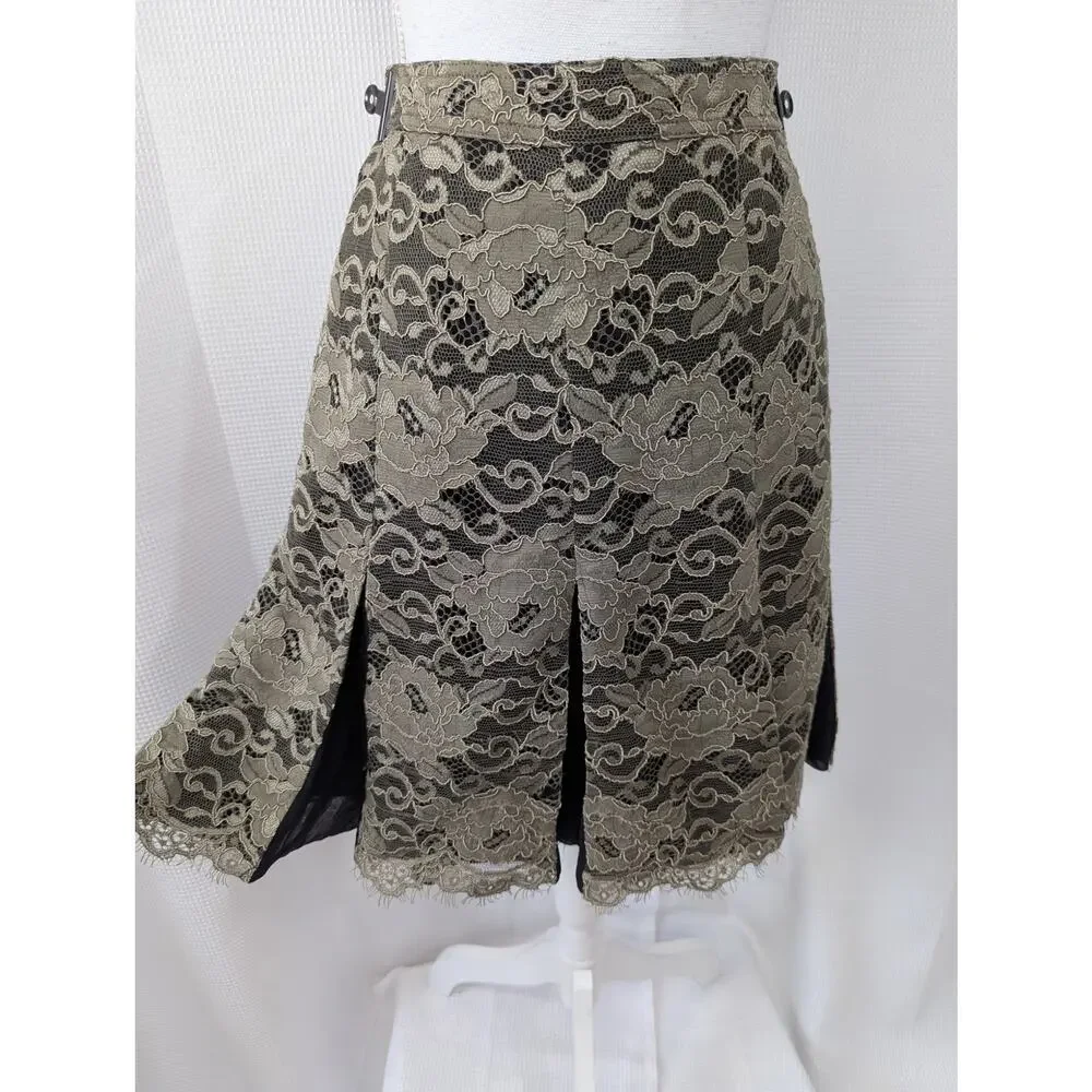 TORY BURCH! TAUPE BEIGE EMBROIDERED LACE, BLACK CHIFFON 